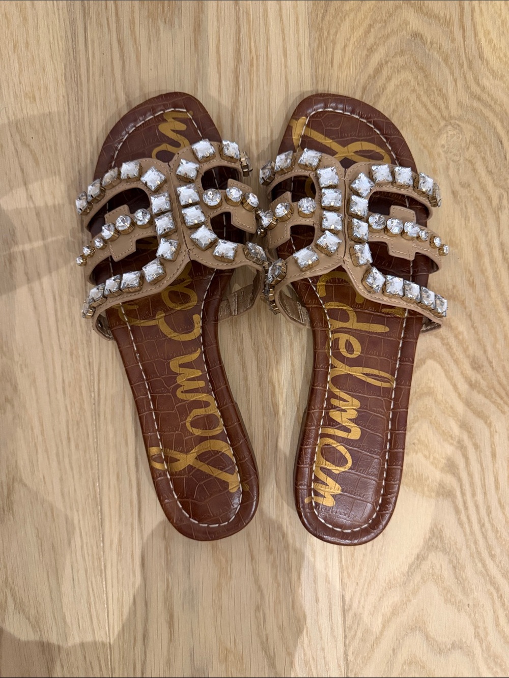 Sam Edelman Tan Jeweled Slide Sandals - size 8